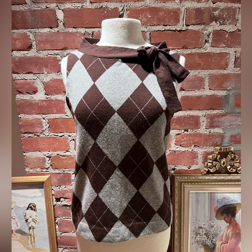 J.Crew Wool Cashmere Blend Argyle Sleeveless Top with Bow